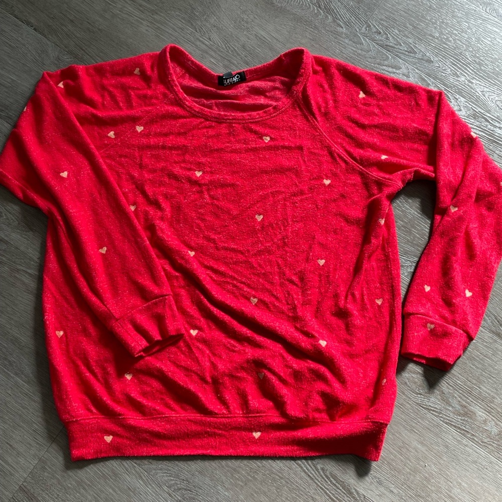 Long Red Sweater with White Hearts. Super soft.